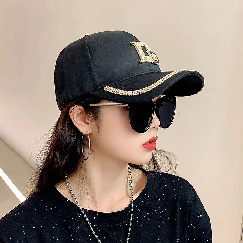 Trendy Designer Shiny Diamond Letters Baseball Caps for Women\'s Summer Visor Adjustable Snapback Cap Female Hat