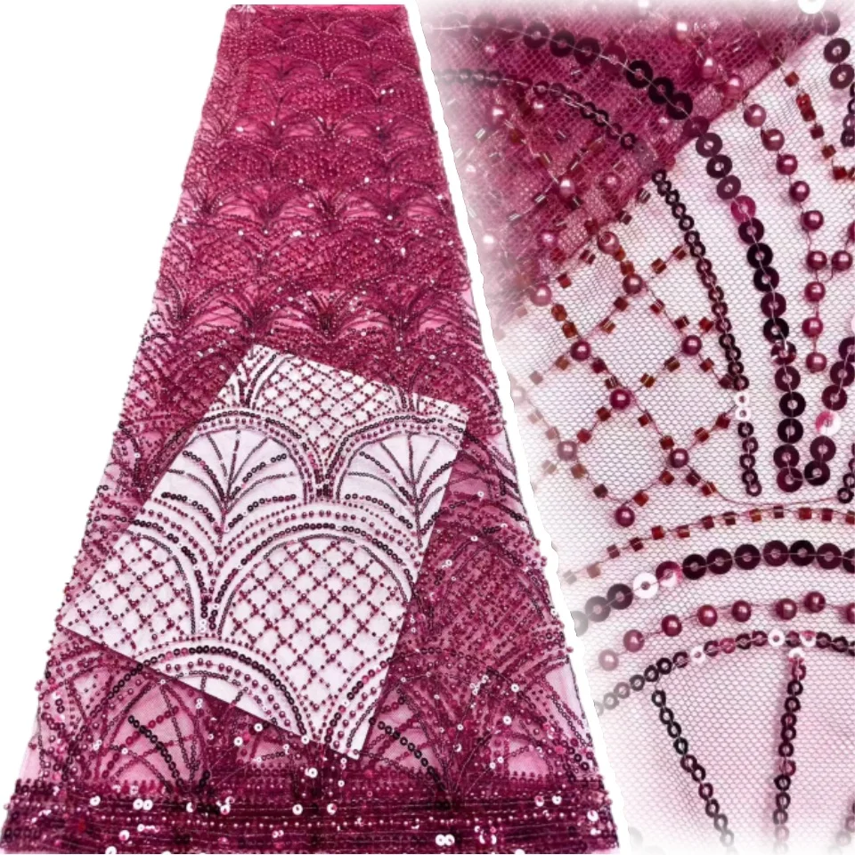 

Красное новое африканское кружево с бисером 2026, высококачественное французское кружево с пайетками, нигерийская сетчатая ткань-тюль для свадебных платьев 2230