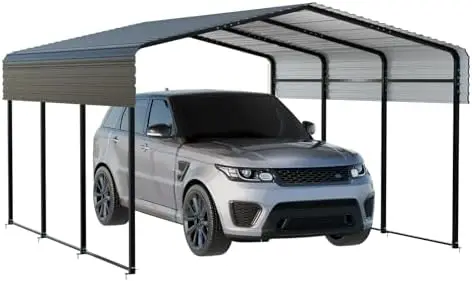 Metal Carport 10 x 15 FT with Heavy Duty Frame & Galvanized Steel Roof, Metal Car Garage, Sturdy Canopy Shelter for