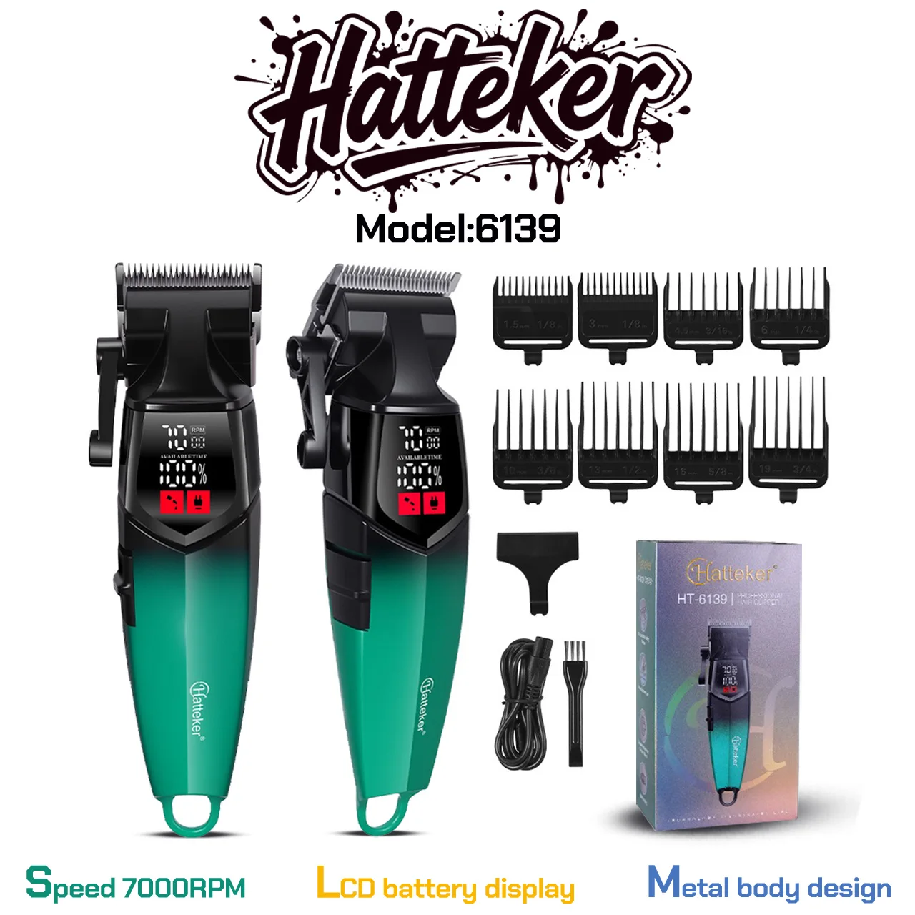 

Professional Hair Trimmer BRDCLIP 700RPM HT-6139 Electric Clipper DLC Ceramic Blade Salon Finisher Machine for Man Barber