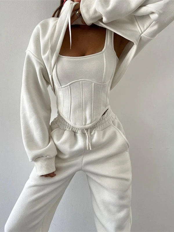 

Yaminiya Y2K сексуальная спортивная одежда женский комплект из трех предметов кардиган с длинными рукавами и капюшоном + облегающий жилет без бретелек + прямые широкие брюки