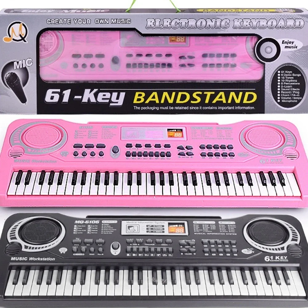 Piano eletrônico com microfone para crianças, 61 teclas, brinquedos educativos, instrumento musical, presente para crianças, venda quente, novo