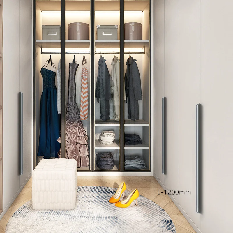 80-1000mm Invisible Light Luxury Door Handle, No Punching, Wardrobe Edge Wrapping, Long Black Handle, Hidden Handle In Cabinet