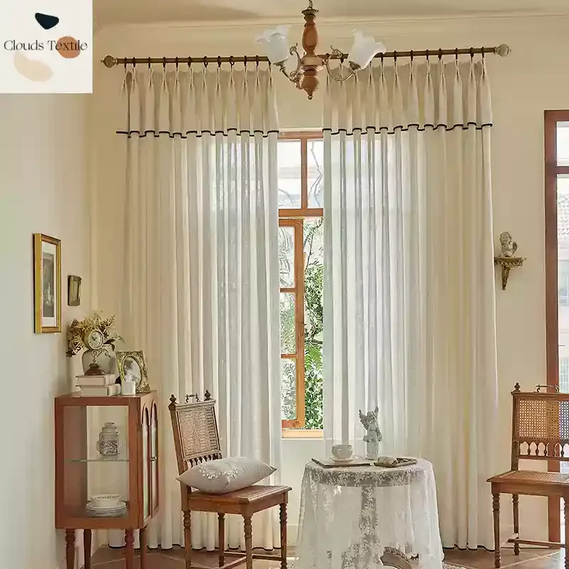 Custom Size Linen Tulle Curtains French Vintage Valance New Cream Style Window Drapes for Living Dining Room Bedroom Decoration