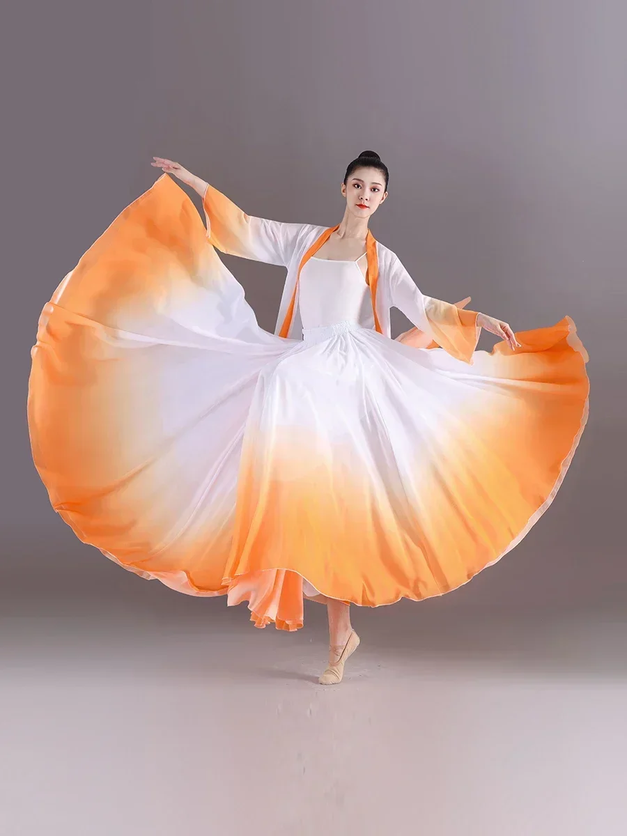 Gradient Color Modern Red Ballet Skirt Women Chiffon Adult Flamenco Skirt Long Women Ballroom Women Classical dance Skirt