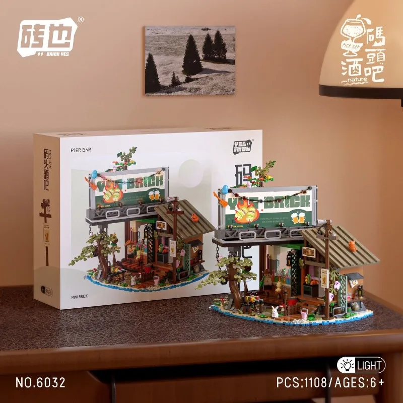 Neue Bausteine Pier Bar Montage Wald Holz Haus Bausteine Street View Ornament kinder Puzzle Spielzeug Geschenk