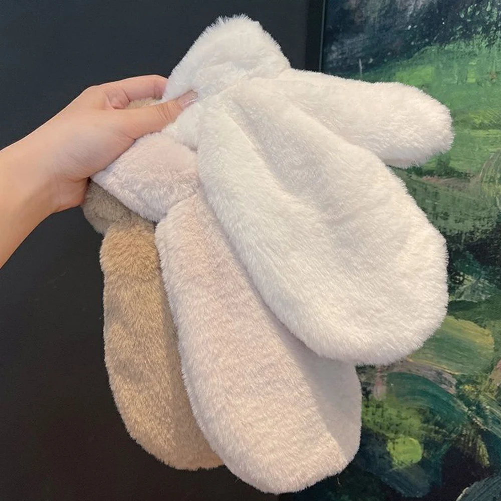 Winter Plush Wam Gloves Thicken Soft Fluffy All Fingers Gloves Cute Windproof Warmer Mittens Women Solid Color Keep Warm Mittens