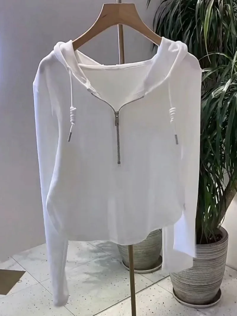 Shpmishal 2024 autunno nuovo colore solido con cerniera con cappuccio a maniche lunghe con cappuccio per giacca dimagrante Casual Versatile coreana da donna