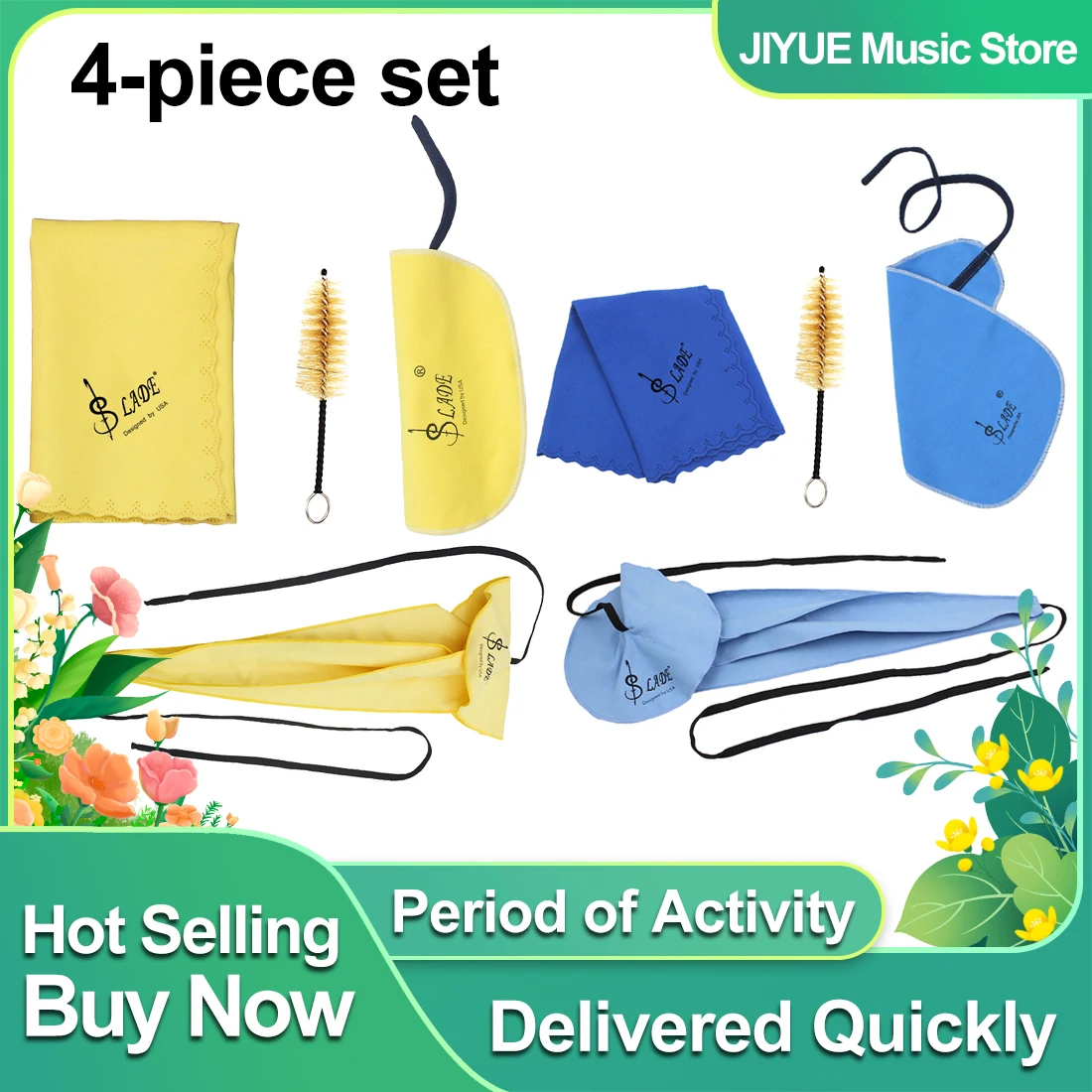 SLADE 4-piece Set Saxophone Cleaning Sets Wiping Cloth Thong Cloths Stereo Mouthpiece Brush Cleaning Tools Saxophone Accessories