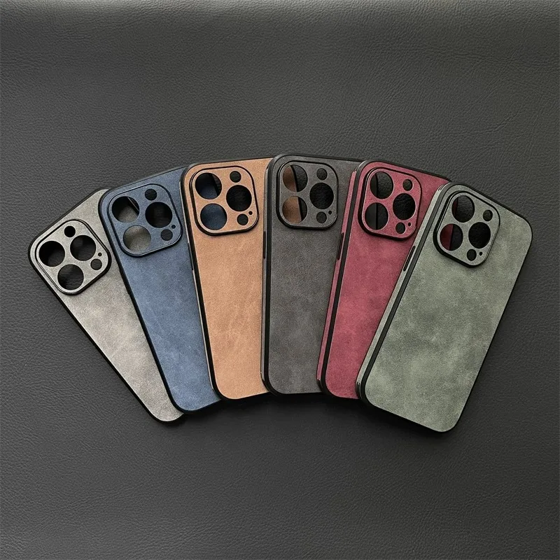 

Simple and Personalized Sheep Leather Full Edge Protective Case Suitable for IPhone16 15 14 1312 11 Pro Max Anti Drop Phone Case