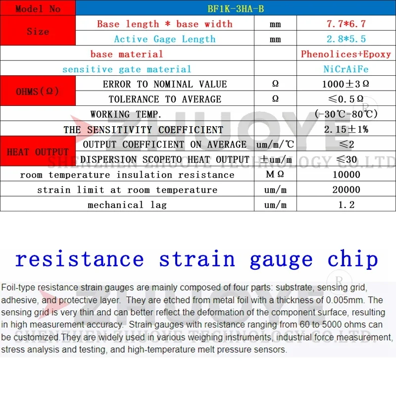 10pcs weighing sensor STRAIN GAUGE BF1K-3HA-B high-precision resistance type1000ohm half bridge measuring torque Strain gauges