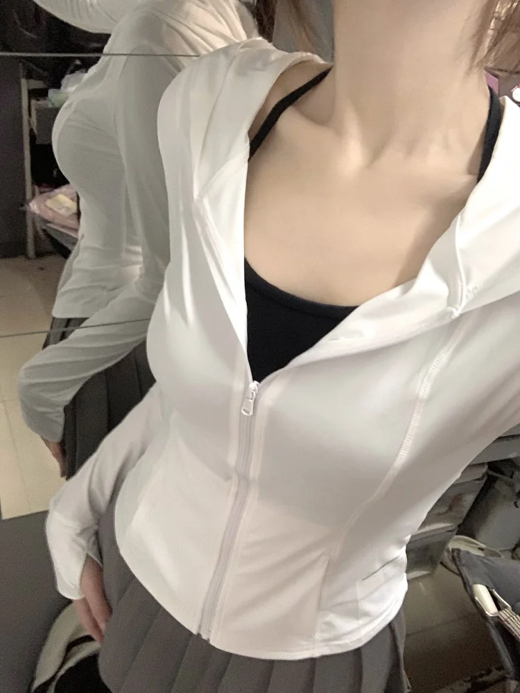 Chaqueta fina con capucha para mujer, abrigo de manga larga con protección solar, estética Y2k, color liso, estilo japonés, informal, para verano