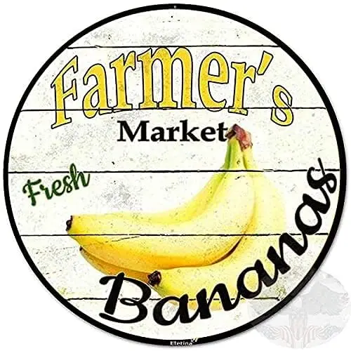 Eletina New Rustic Farmhouse Round Metal Sign Farmers Market Fresh Bananas Sign Retro Kitchen Decor Wall Door Hanger Decor Sign