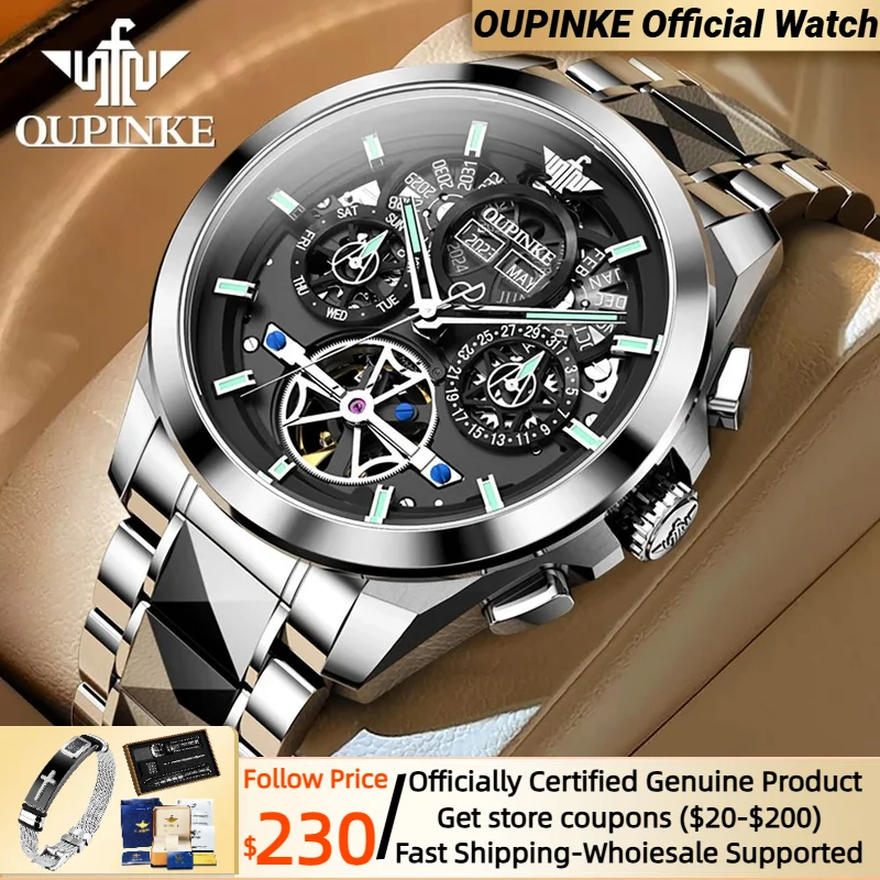 OUPINKE Automatic Mechanical Watch for Men Luxury Top Brand Tungsten Steel Sapphire Mirror Original Waterpoof Watches 2023 Trend