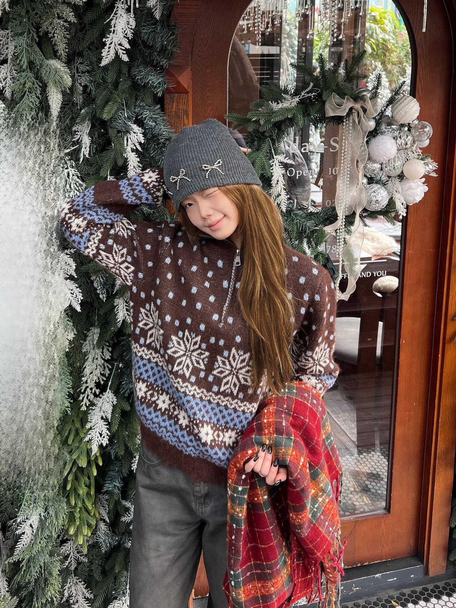 

Женский свитер XFX в американском ретро-стиле с узором Fair Isle и снежинками, на молнии, с высоким воротником, осенне-зимний, свободный крой, с длинными рукавами