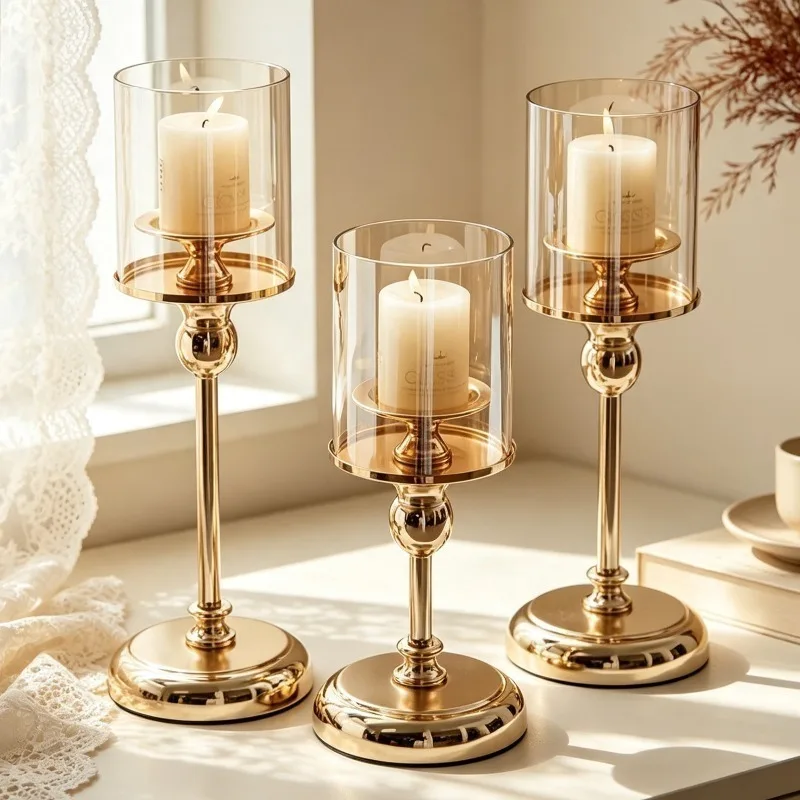 Glass Candle Holder Set 3Pcs Candlestick Modern Home Elegance Fragrance Candlesticks Holder Table Decoration Candles Stand Gift