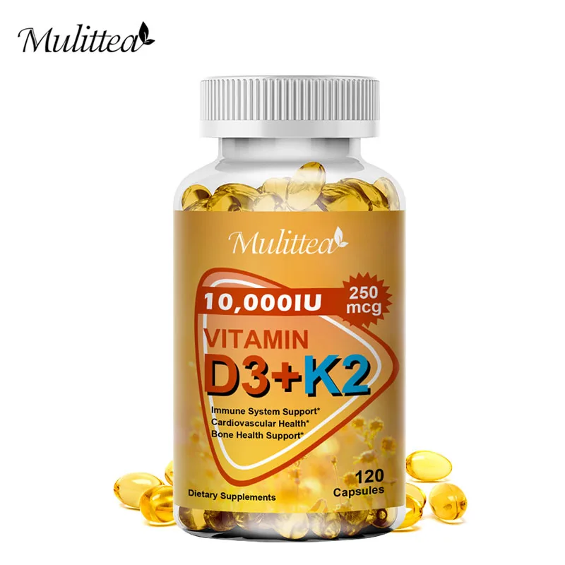 Vitamin D3+K2 Capsules Help Regulate Calcium Metabolism Promote Bone Teeth and Skin Health Support Immunity