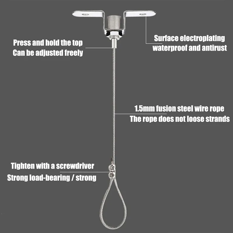 4pcs 1.5mm Automatic Hanging Code Stainless Steel Wire Rope Cable Suspension Kit With Locker Safety Load 30kg Adjustable 0.5-3M