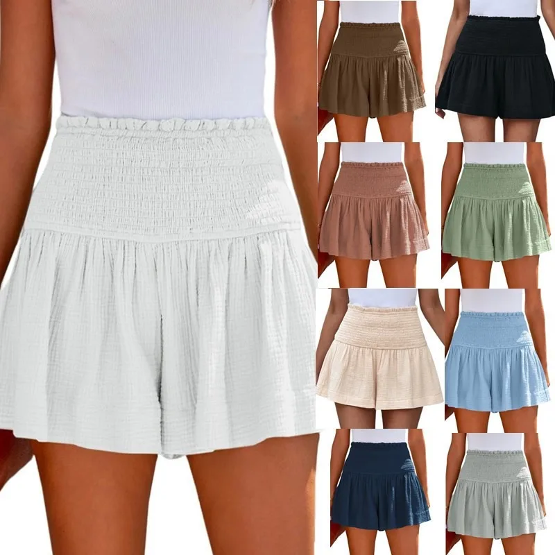 2024 spring and summer x new solid color high waist pleated shorts for women European and American casual pleated wo