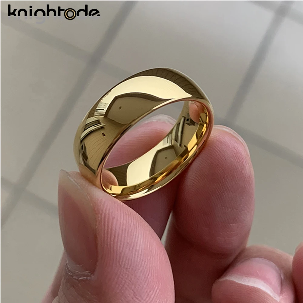 Classic Gold Color Wedding Band Tungsten Carbide Rings Women Men Engagement Gift Jewelry Dome Polished Finished Comfort Fit