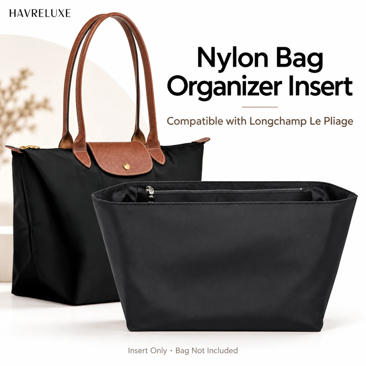 Nylon Bag Organizer Insert Compatible with Longchamp Le Pliage Large Tote, Lightweight Purse Divider Shaper with Multiple Pocket