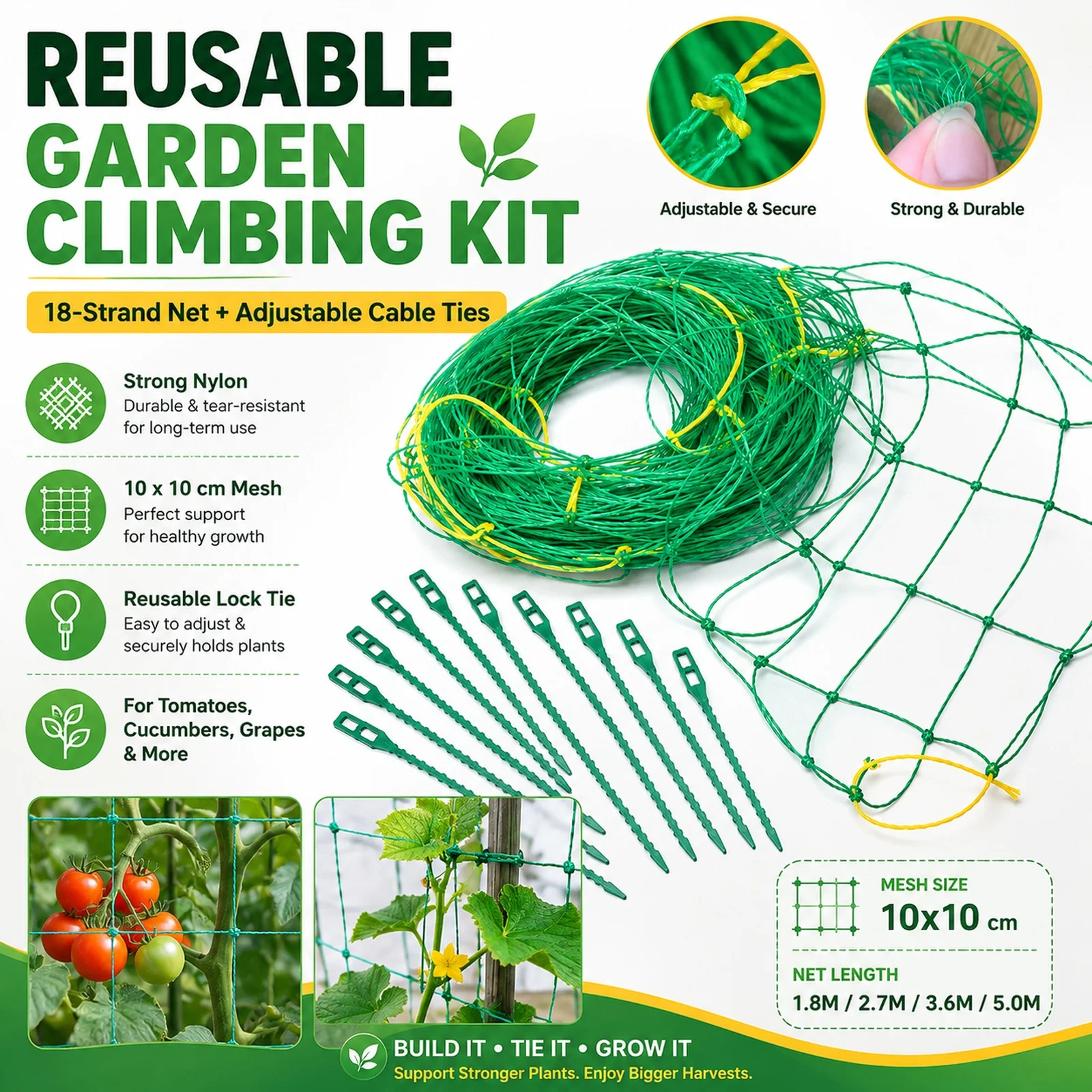18-strand garden climbing net plastic adjustable garden ties ideal for climbing plants loofah morning glory and cucumber vines