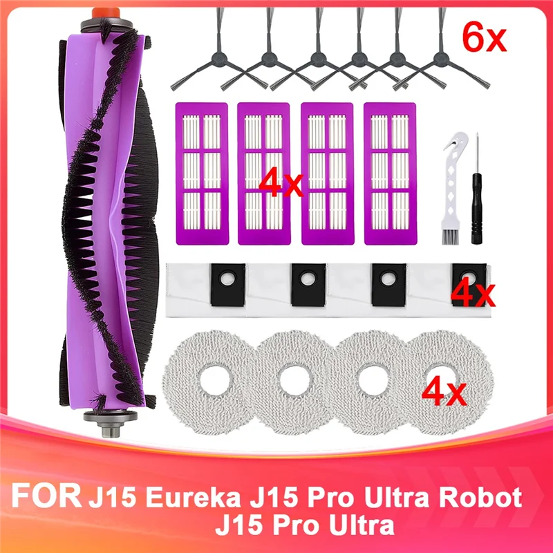 N89R J15 Pro Ultra สําหรับ Eureka J15 Pro Ultra หุ่นยนต์สูญญากาศชุดอุปกรณ์เสริมแปรง,ตัวกรอง HEPA,Mopping Pads