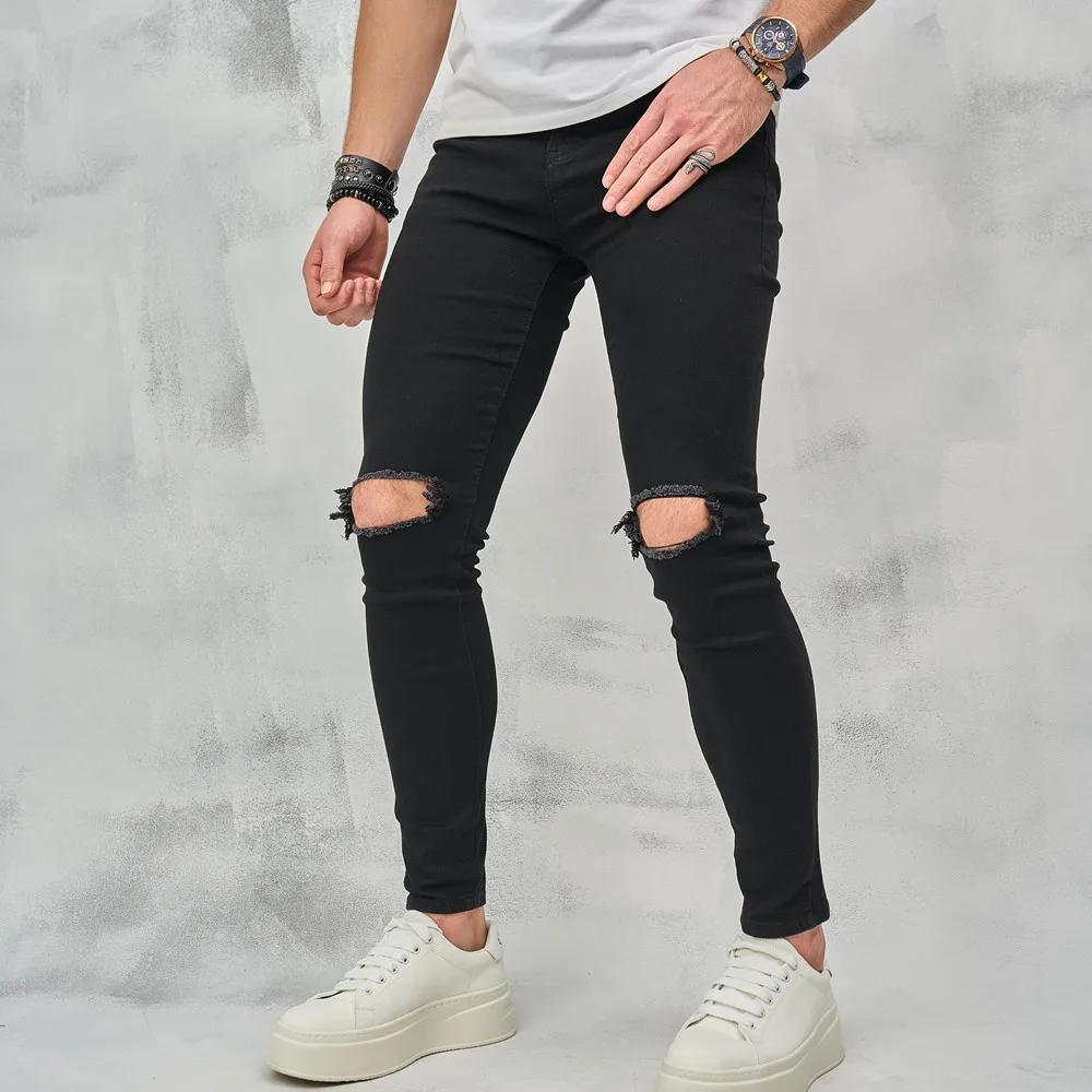 Men's Ripped Elastic Small Foot Jeans Ripped New