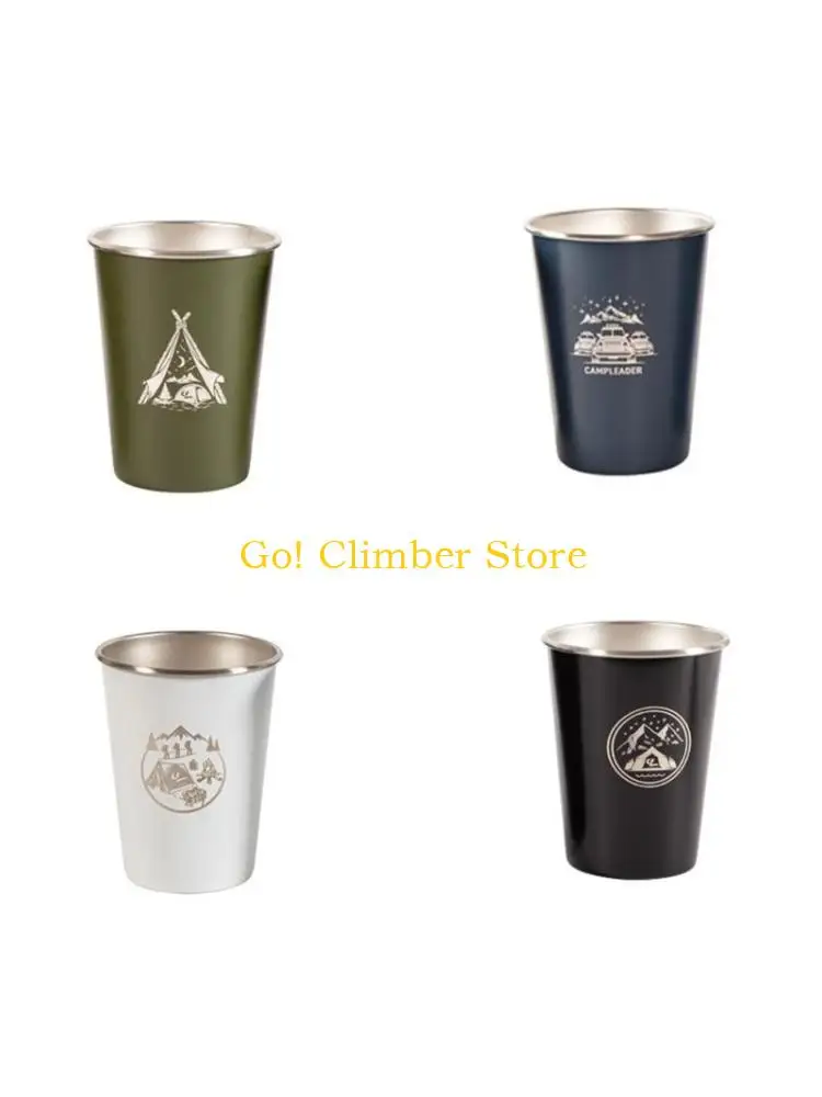 Q84C 4 Pieces 350ml Stainless Steel Outdoor Camping Tumbler Cup with Drawstring Storage Bag Travel Stackable Drinking