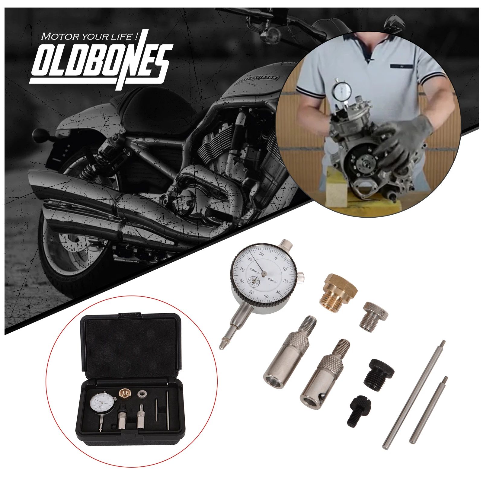 Oldbones For TDC Dial Test Indicator Ignition Gauge Adjusting For Motorcycle Motor Bikes Metric Motorbike Tool adapters M14*1.25