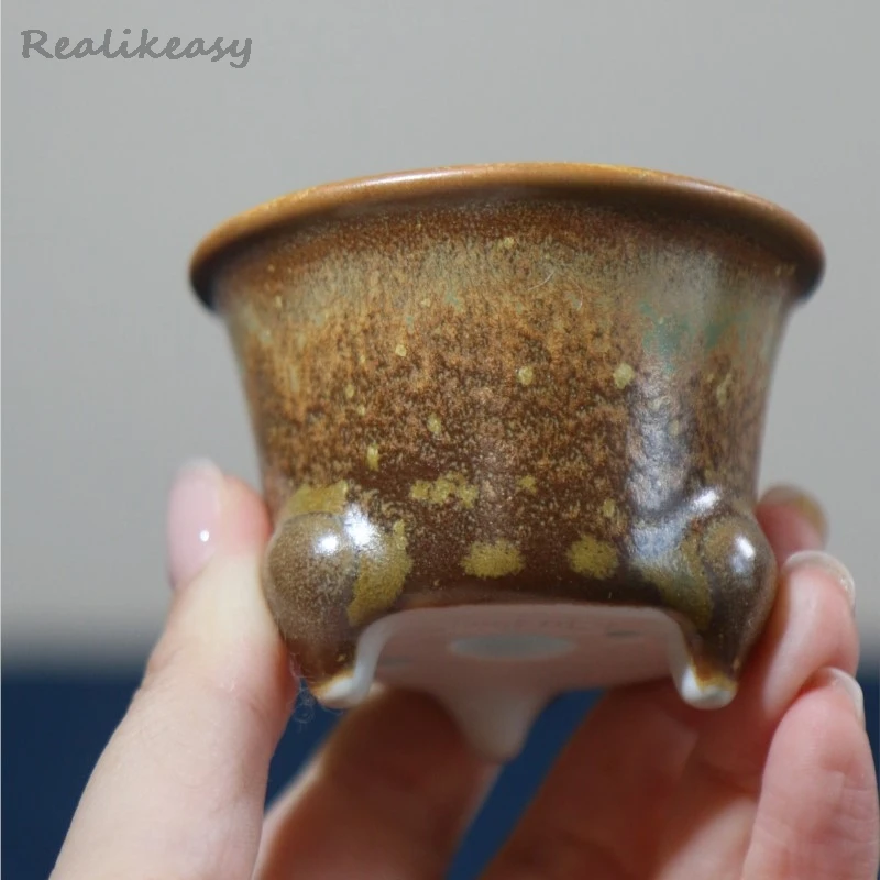 2025 Chinese Purple Clay Flower Pot Handmade Mini Decorative Bonsai Pot Glazed Succulent Decorative Flower Pot Home Decor LI250