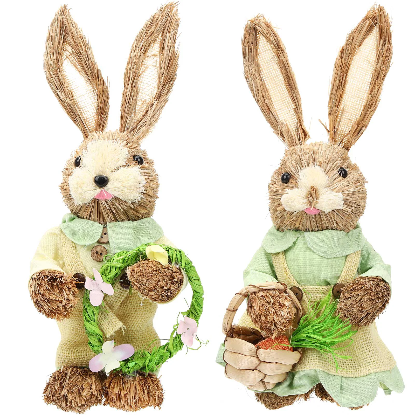 

2 Pcs Ornaments for Kids Handmade Straw Rabbit Bunny Decor Easter Desktop Woven Decorations Statue Home Child