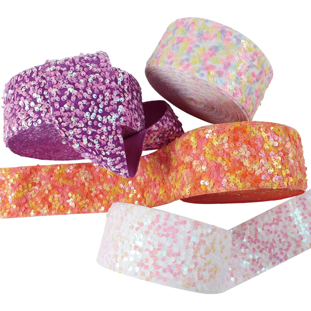 (5 yards/lot) 3 inch 75mm sequin velvet ribbon for bows diy craft decoration accessories