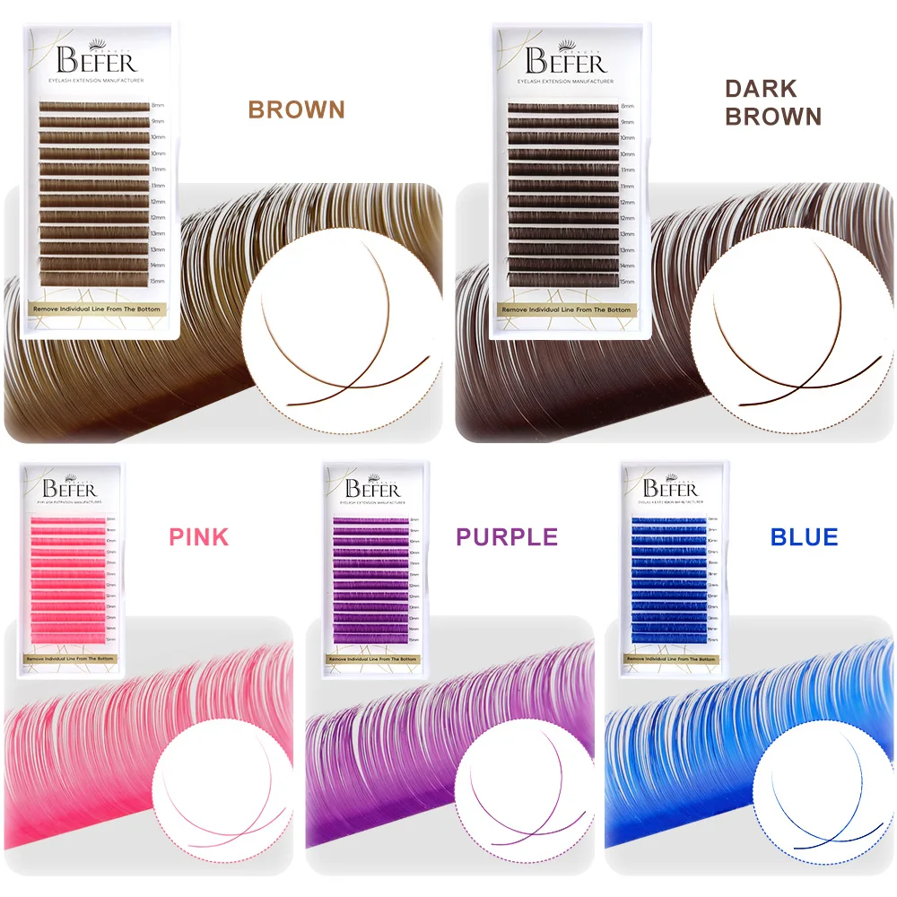 Befer Beauty Colored Individual Lashes 0.07D 8-15mm High Quality Cosplay Brown Pink Lashes Extension False Eyelashes Supplies
