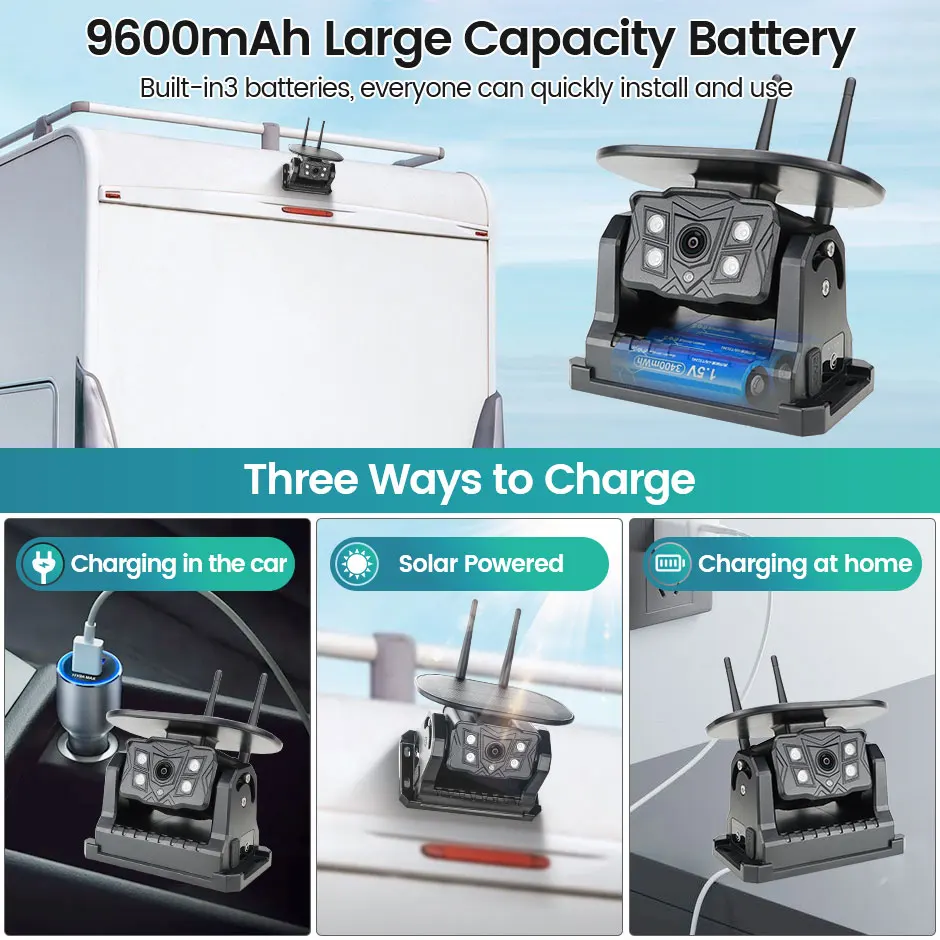 9 بوصة لاسلكية مقاوم للماء اللمس مسجل DVR BSD رصد كاميرات المغناطيس الشمسية لشاحنة/مقطورة/التخييم/RV/رافعة شوكية/حفارة #3