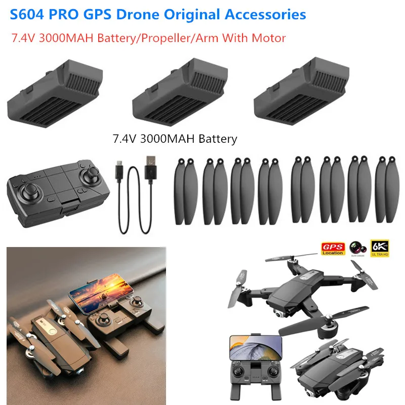 S604 PRO Drone Accessories Battery 7.4V 3000mAh Battery /Propeller / USB Charging Line Remote Control Spare Parts For S604 Dron