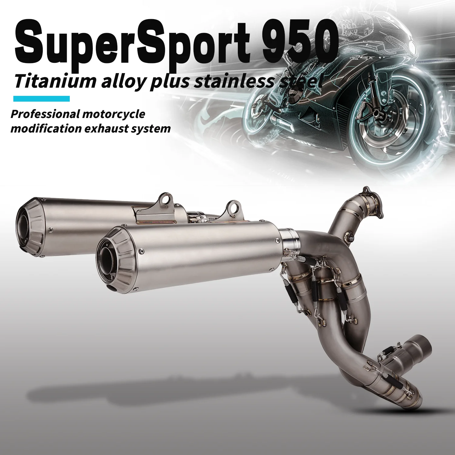 

The One MOTO Store Motorcycle exhaust system modified with Ti. alloy front dual outlet escape muffler for Super-Sport- 950