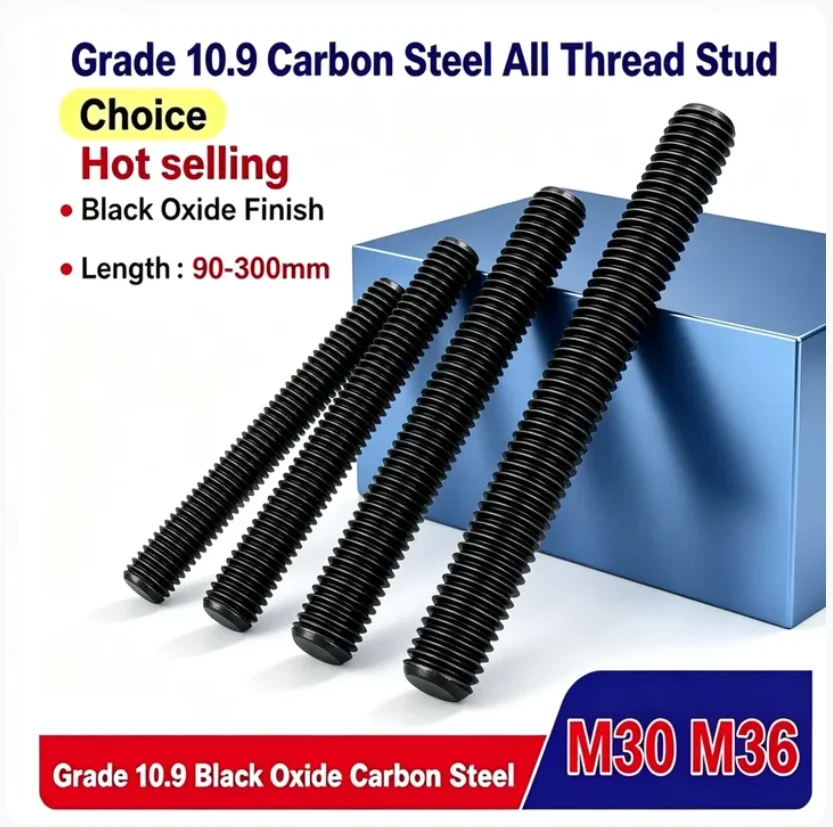 M30 M33 M36 10.9 Carbon Steel All Thread Stud Fully Metric Headless Bolts Thread Stud Rods Screws Length 90-300mm
