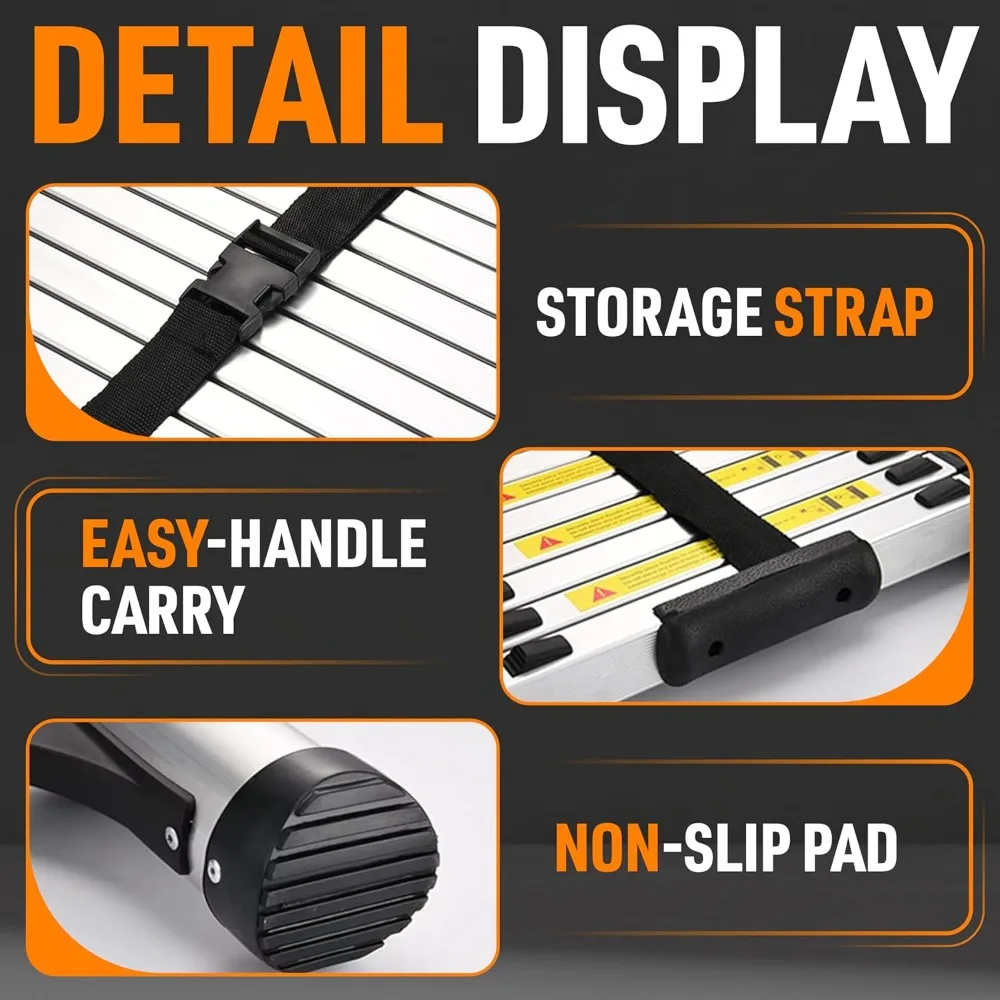 سلم تصغير من الألومنيوم بطول 12.5 قدم: سلم تمديد خفيف الوزن مع قفل أمان للمنزل والسقف والمركبات الترفيهية والوصول العلوي والخارجي