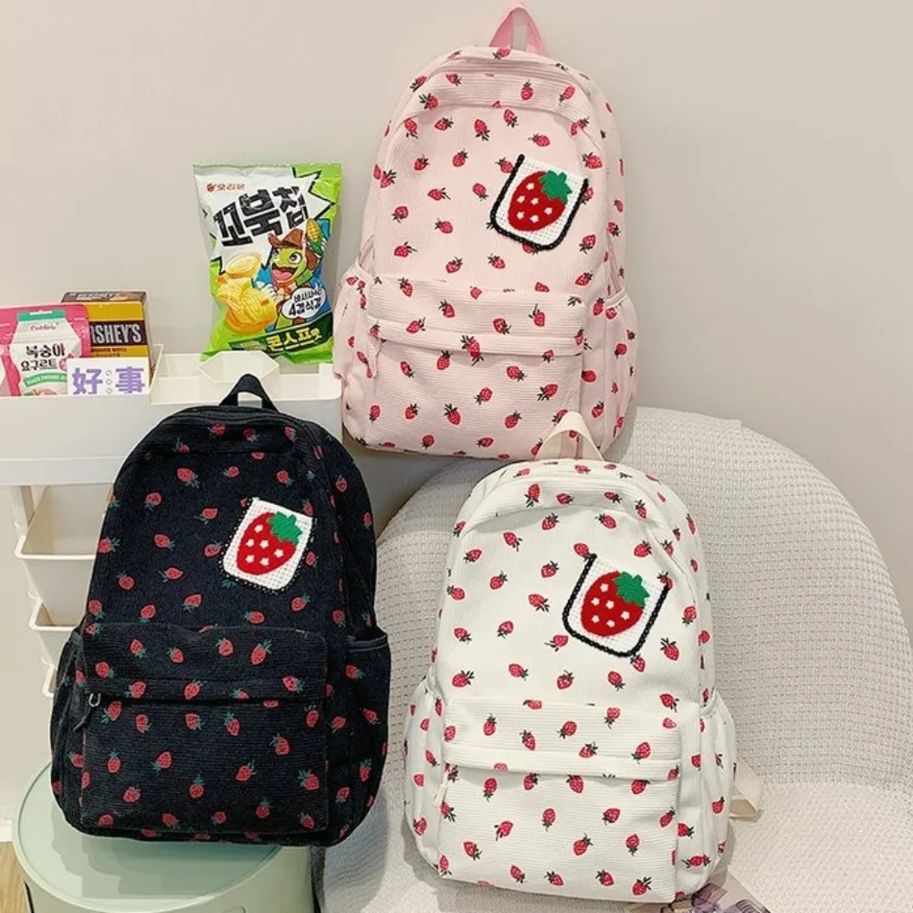 

Strawberry Print Embroidery Bag Preppy Style Japan Ins Mochila High Capacity Backpack University Student Mochilas Bags Woman