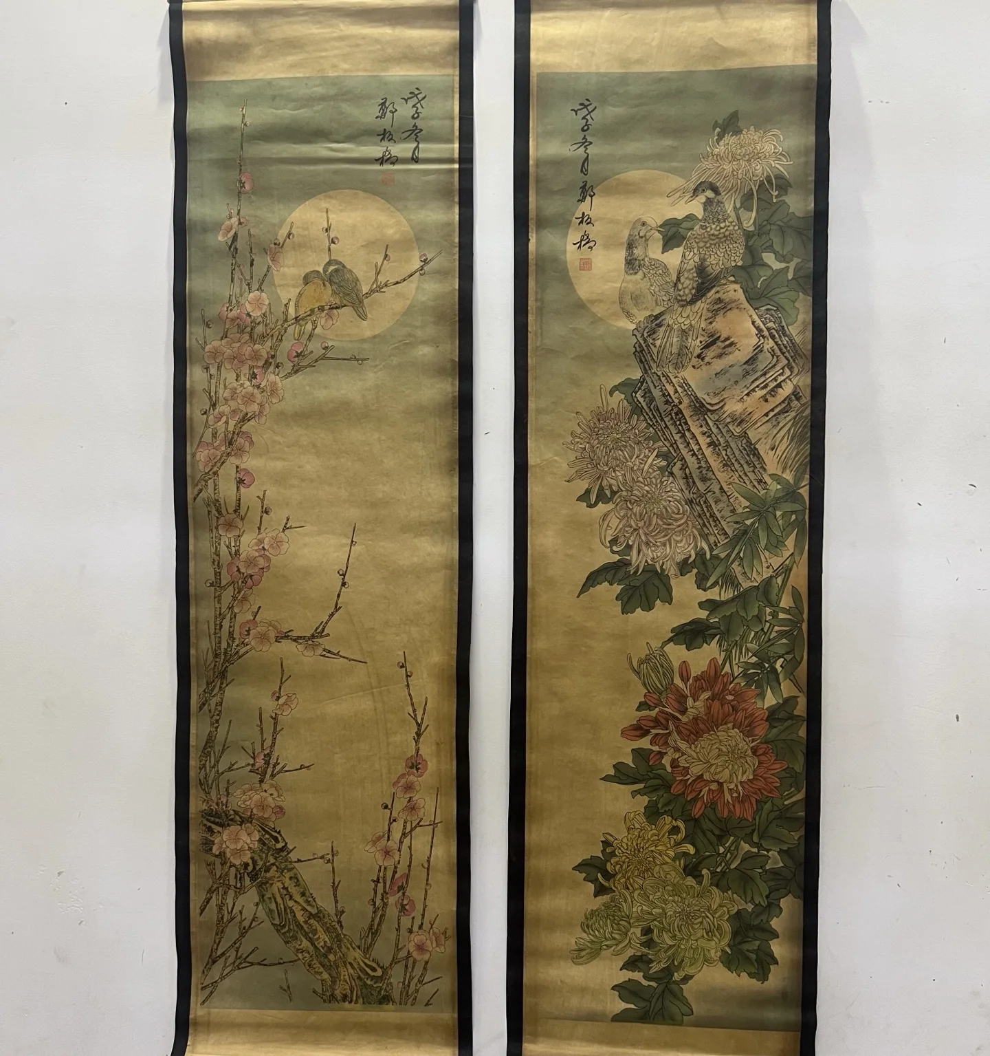 Chinese four-screen home living room decoration hanging painting Zheng Banqiao-flower and bird picture