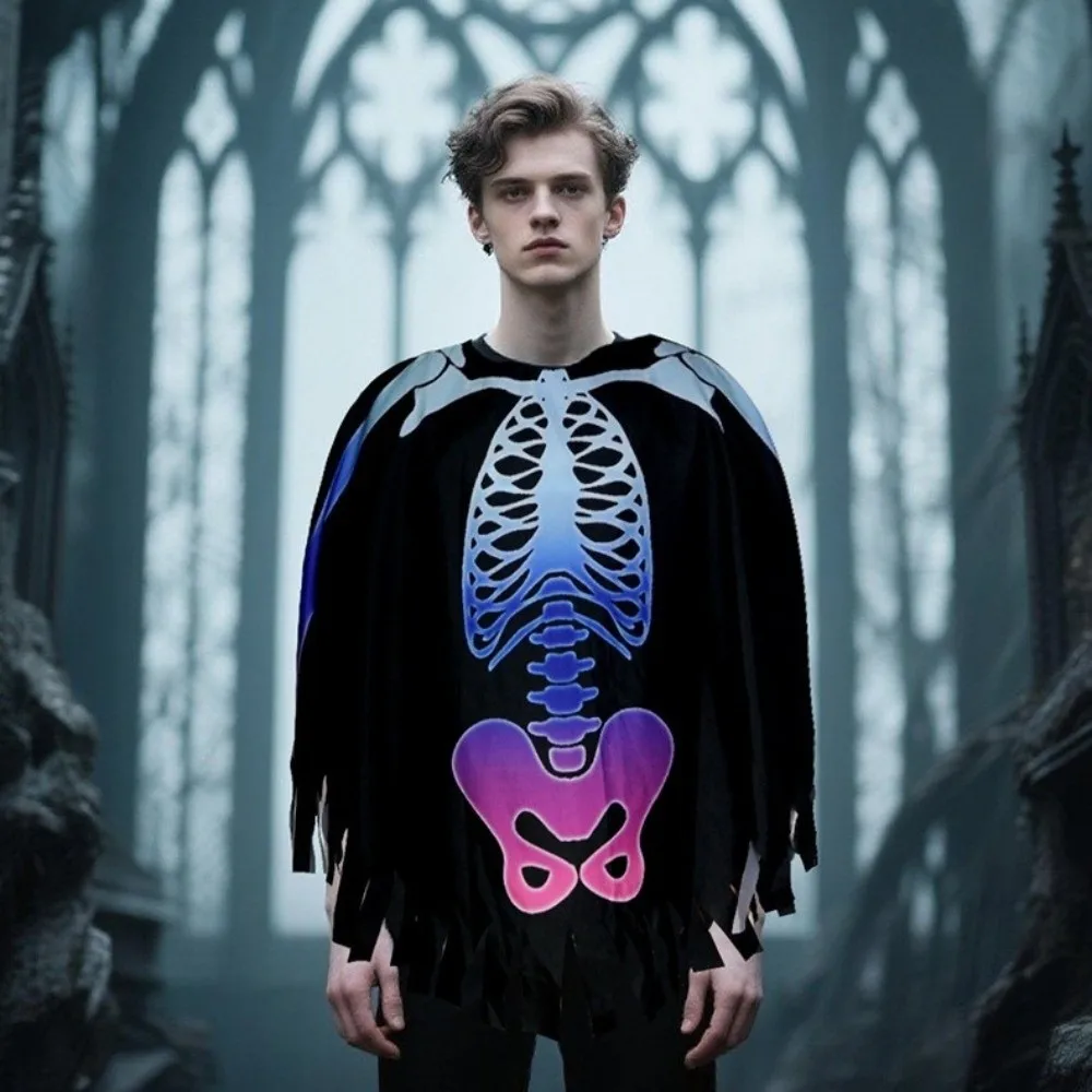 Casual Cloth Skeleton Cape Hooded Ghost Halloween Props Performance Make Up Skull Bones Cloak Decor