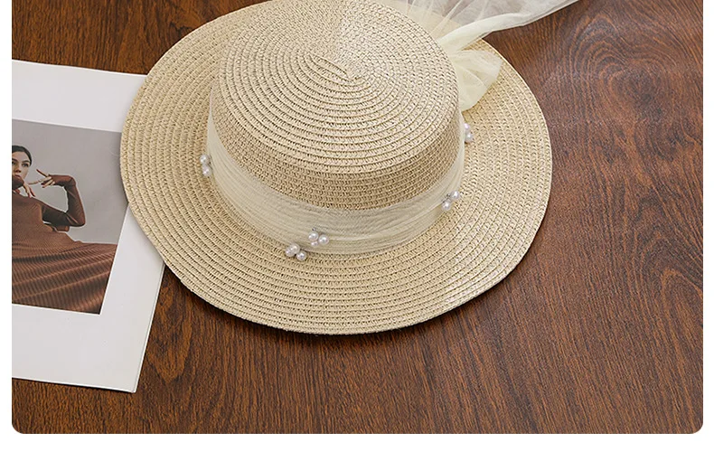 Koreanischer handgewebter Strohhut für Damen, atmungsaktiver Sonnenschutz, Sonnenhut für den Sommer, Outdoor-Reisen, UV-Schutz, Strand-Panama-Kappe – Detail 8