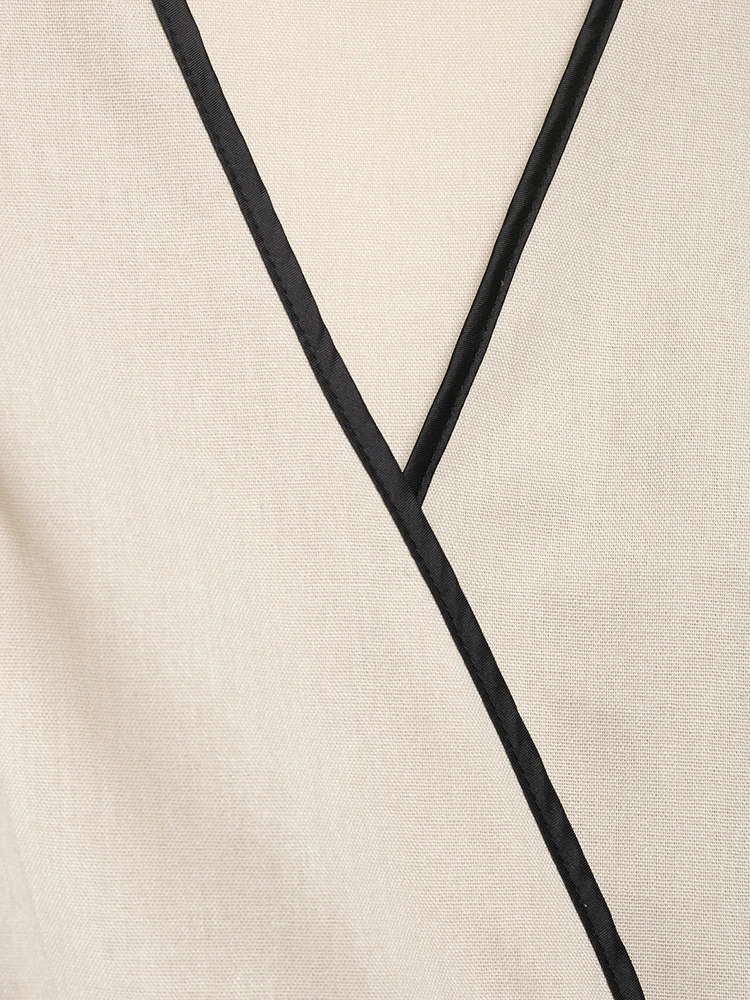 SIYANG Damska Moda z Paskiem Beżowa Sukienka Midi Prosta Jednorzędowa Vintage Dekolt V Bez Rękawów Elegancka Sukienka Damska