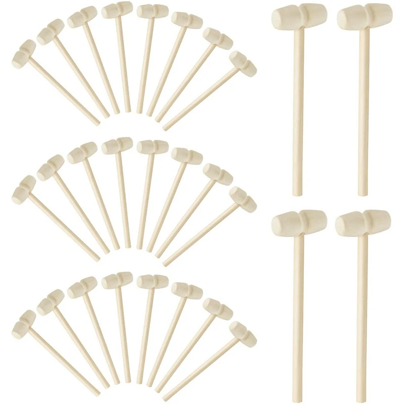 28 Pcs Wooden Mini Hammers, Wood Mallets For Kids, Wooden Hammer For Chocolate Craft Jewelry Making Craft