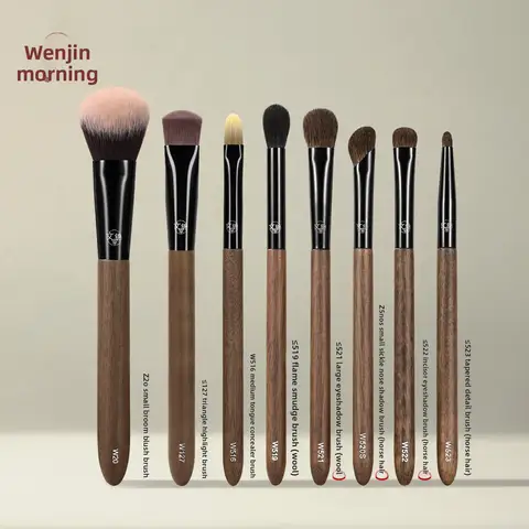 Walnut Wood 8Pcs Animal Hair Makeup Brush Set, Fluffy Blush & Eyeshadow Foundation Blending Detail Makeup Brushes Cosmetic Tool