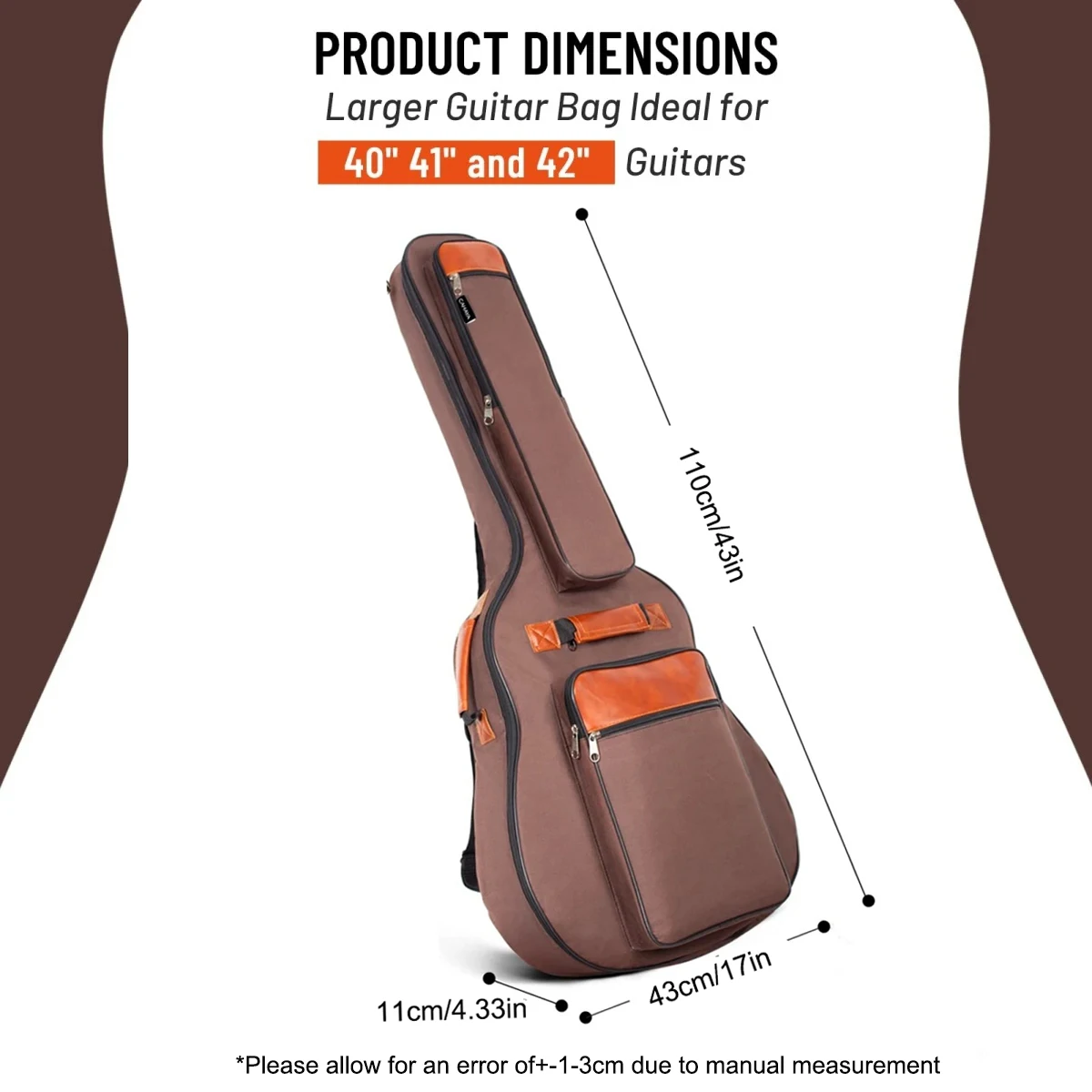Acoustic Guitar Bag 41 Inch Thickened Waterproof Oxford Nylon Double Straps Cotton Padded Guitar Case Gig Backpack