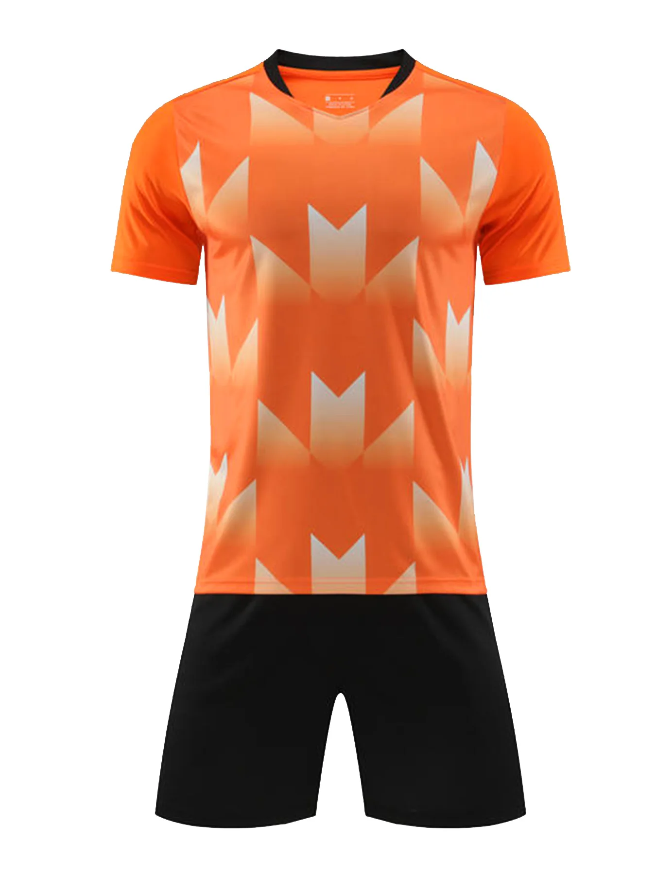 Men's Football Suit, Geometric Pattern Crew Neck Football Jersey & Active Breathable Solid Shorts 2-piece Set For Football Train