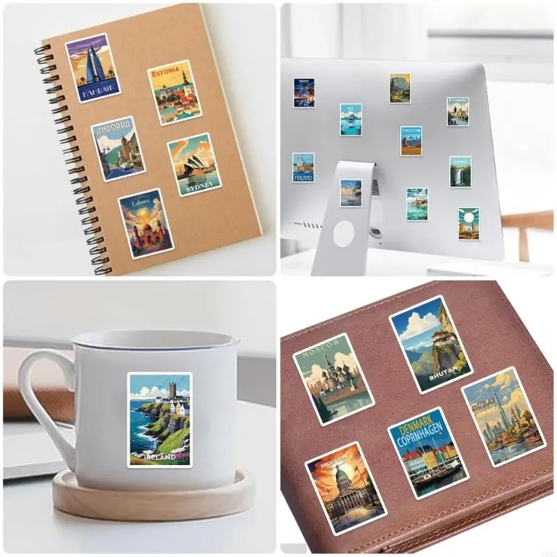 Premium Travel Themed Travel Scrapbook Sticker Set Featuring 50 Famous Landmarks Perfect For Hand Crafts And Education 896C