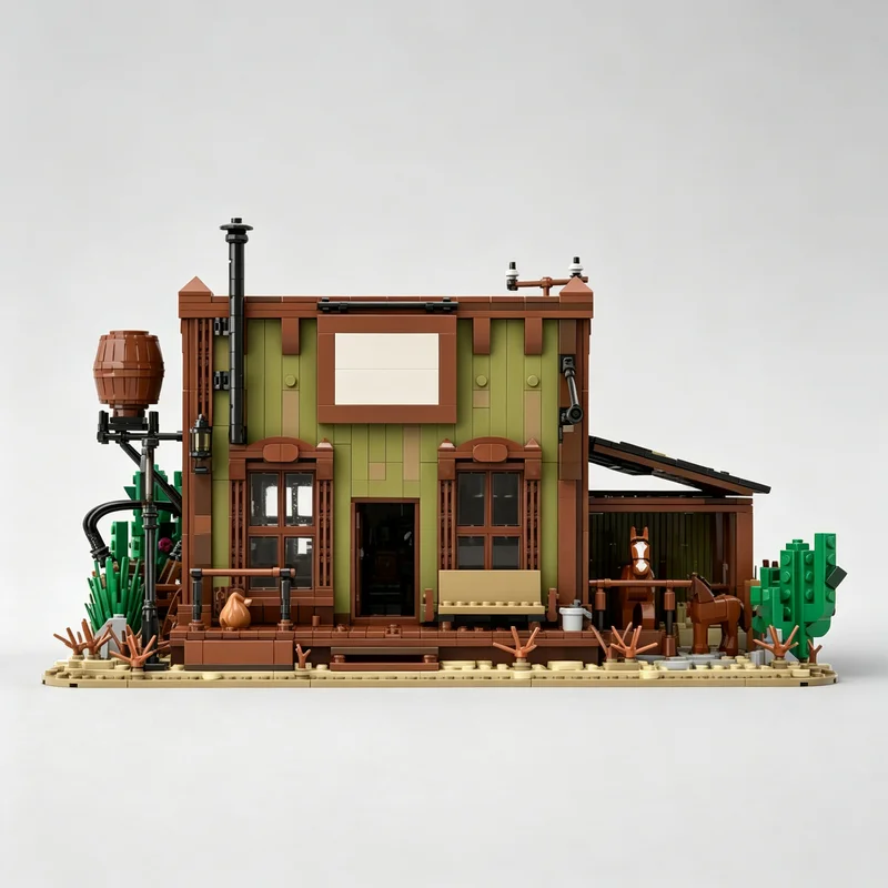 2143PCS MOC Wild West Vintage Post Office Modular Building Model Building Blocks Street View House Scene DIY Assembly Gift Adult